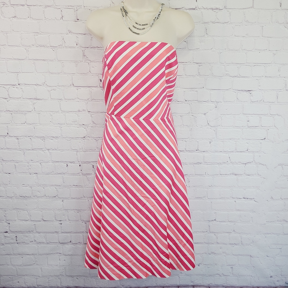 Ann Taylor Pink and White Striped Midi Dress